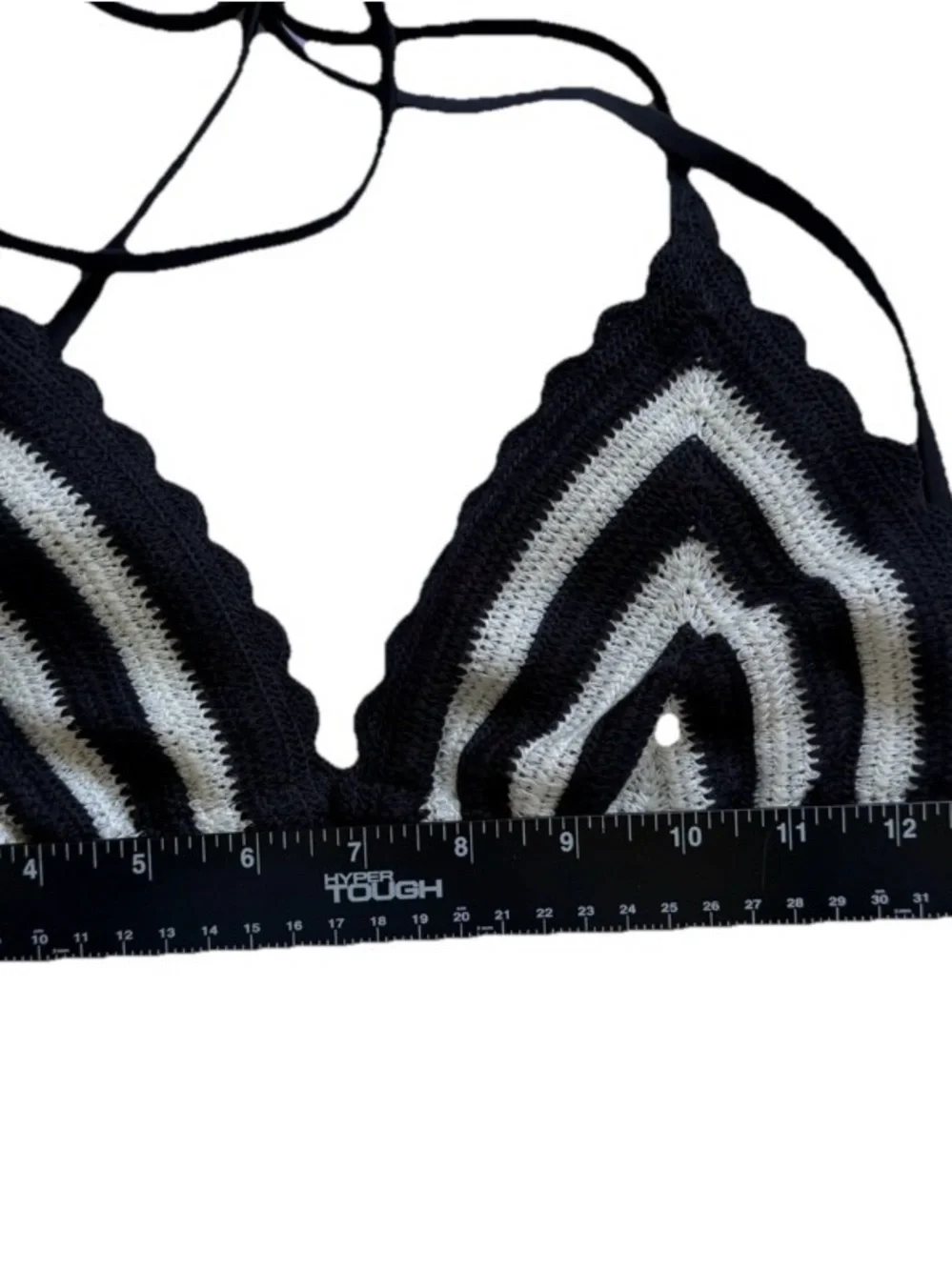 NWT Crochet Bikini Black White Chevron Striped Boho Retro Coastal Beach Swim M